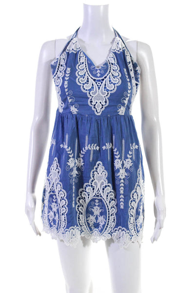Dolce Vita Women's V-Neck Spaghetti Straps Embroidered Mini Dress Blue Size S
