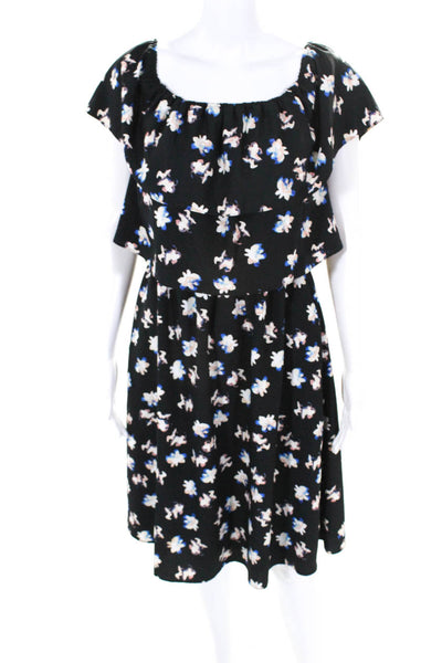 Cooper & Ella Women's Half The Shoulder Ruffle Black Floral Midi Dress Size XS