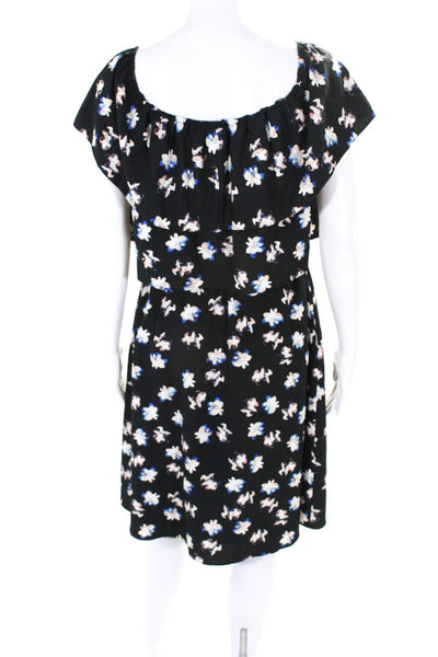 Cooper & Ella Women's Half The Shoulder Ruffle Black Floral Midi Dress Size XS