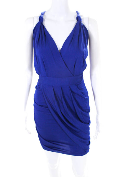 Cut 25 Women's V-Neck Sleeveless Wrap Mini Dress Blue Size S