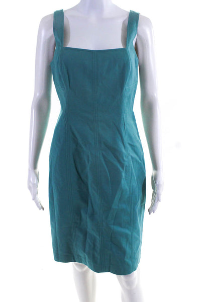 Elie Tahari Women's Square Neck Sleeveless Sheath Dress Blue Size 8