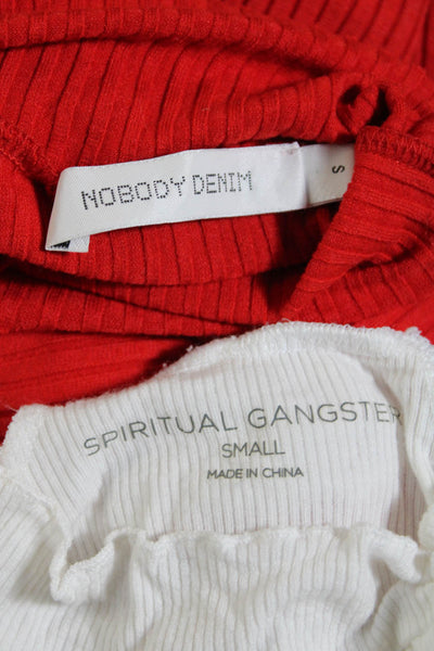 Spiritual Gangster Nobody Denim Womens Ribbed Tee Shirts White Red Small Lot 2