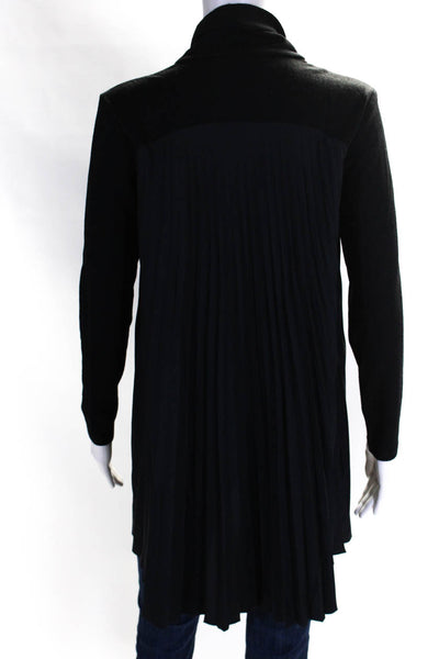 Designer Women's Turtleneck Long Sleeves Pleated Back Tunic Blouse Black Size 9