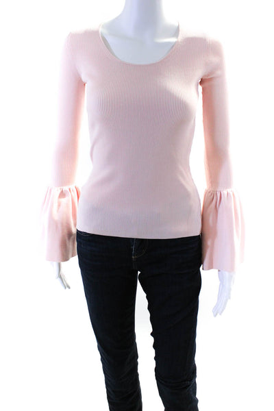 Elizabeth and James Womens Ribbed Long Flared Sleeved Blouse Light Pink Size S