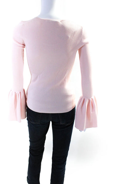 Elizabeth and James Womens Ribbed Long Flared Sleeved Blouse Light Pink Size S