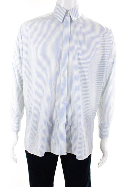 Etro Mens Cotton Striped Buttoned Collared Long Sleeve Top White Size EUR38