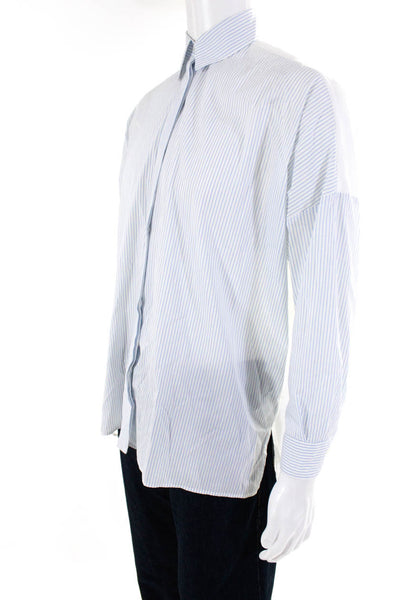 Etro Mens Cotton Striped Buttoned Collared Long Sleeve Top White Size EUR38