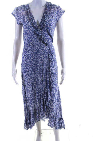 Walker & Wade Womens Blue Floral Ruffle V-Neck Sleeveless Wrap Dress Size XS