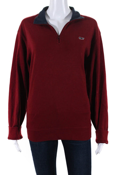 Vineyard Vines Womens Cotton 1/2 Zip Collared Long Sleeve Sweatshirt Red Size M