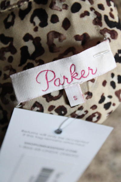 Parker Womens Silk Leopard Print Ruffled Long Sleeve Blouse Brown Black Size S