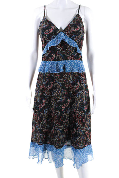 Senlis Womens Silk Paisley Print Spaghetti Strap A-Line Dress Multicolor Size S