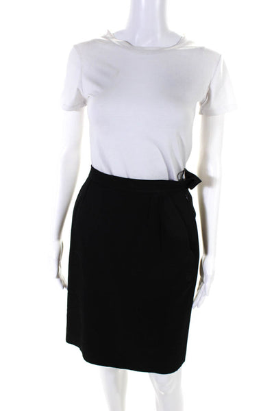 Yves Saint Laurent Womens Wool Pleated High Rise Pencil Skirt Black Size 38