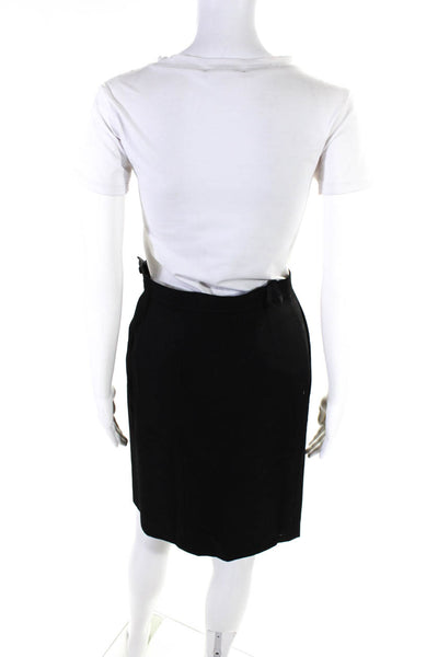 Yves Saint Laurent Womens Wool Pleated High Rise Pencil Skirt Black Size 38
