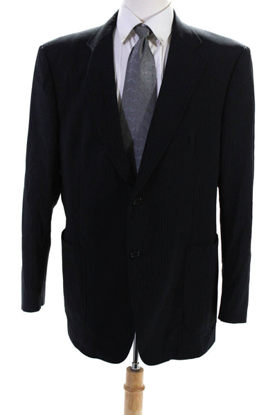 John Varvatos Mens Collared Striped solid Two Button Blazer Blue Size Large