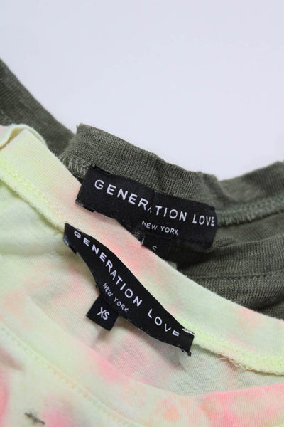 Generation Love Womens Distress Tie Dye Short Sleeve Tops Green Size XS S Lot 2