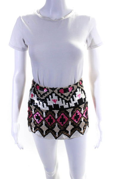 Parker Women's Silk Sequin Lined Multicolored Mini Skirt Size XS