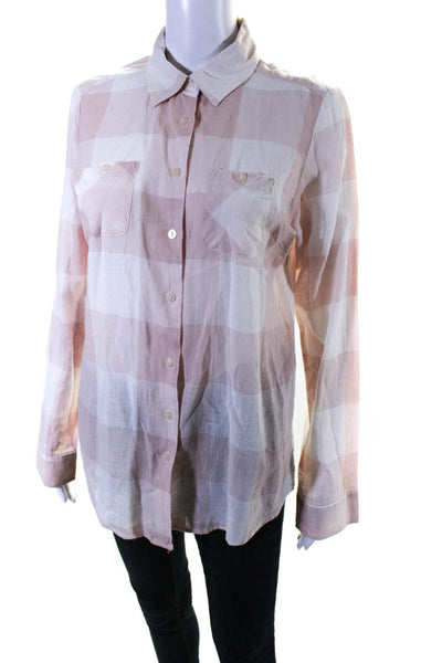 Maison Scotch Women's Collared Long Sleeves Button Down Shirt Pink Plaid Size 1