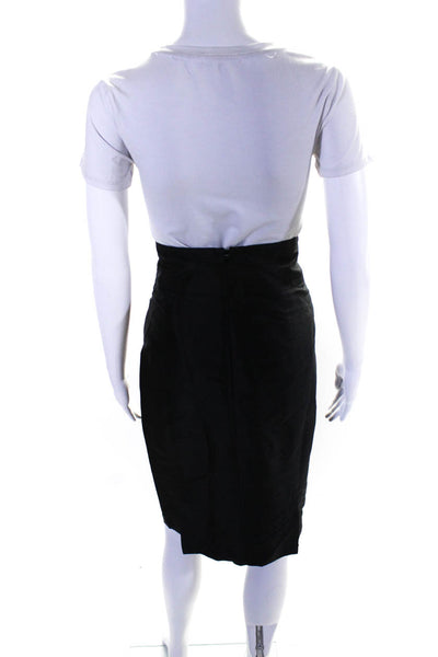Magaschoni Collection Womens Back Zip Knee Length Silk Pencil Skirt Black Size 4