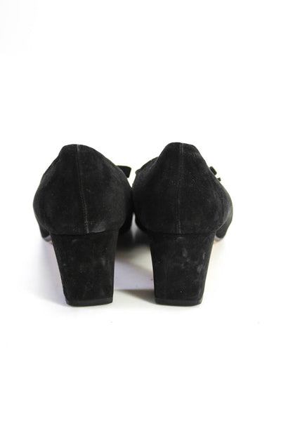 Pancaldi Womens Slip On Block Heel Knotted Pumps Black Suede Size 39.5