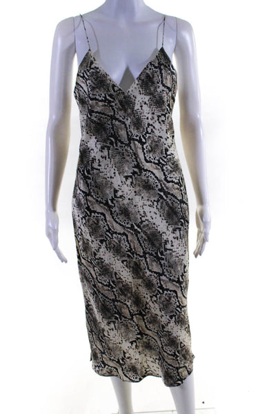 Cami Womens Silk Charmeuse Snakeskin Print V-Neck A-Line Dress Beige Size XS