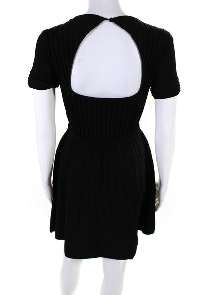 Parker Women's Short Sleeve Key Hole Back Fit & Flare Midi Dress Black Size XS