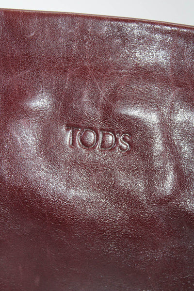 Tods Womens Red Leather Braided Zip Clutch Handbag Bag