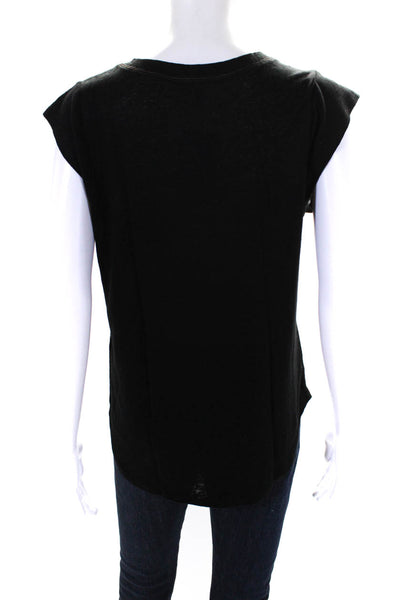 Maje Women's Linen Cap Sleeve V Neck T-Shirt Black Size 3