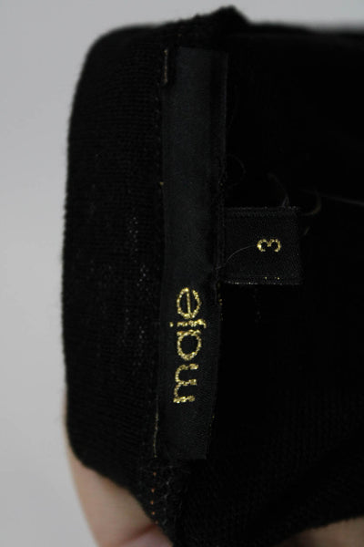 Maje Women's Linen Cap Sleeve V Neck T-Shirt Black Size 3