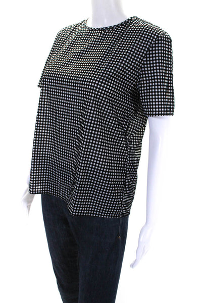 The Kooples Women's Checkered Short Sleeve Crewneck Top Black Size 3