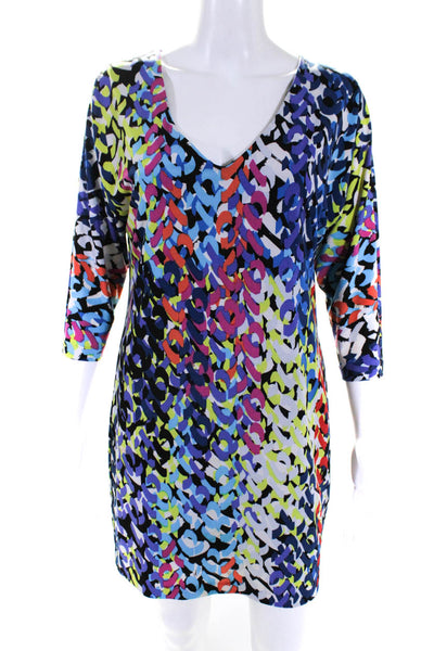Trina Turk Womens Abstract Print V Neck Dress Multi Colored Size 2