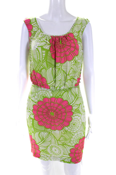 Trina Turk Womens Silk Floral Print Sleeveless Dress Green Pink Size 2