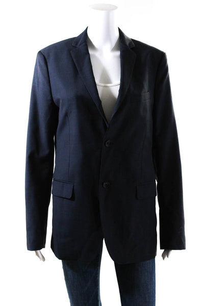 Theory Womens Solid Wool Flap Pocket Two Button Blazer Suit Jacket Blue Size 38