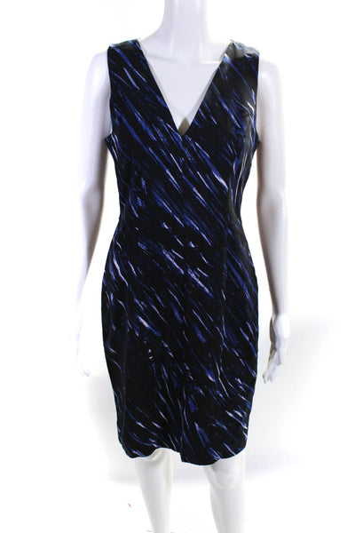Milly Womens Abstract V Neck Sleeveless Sheath Dress Black Blue Size 8