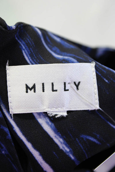 Milly Womens Abstract V Neck Sleeveless Sheath Dress Black Blue Size 8