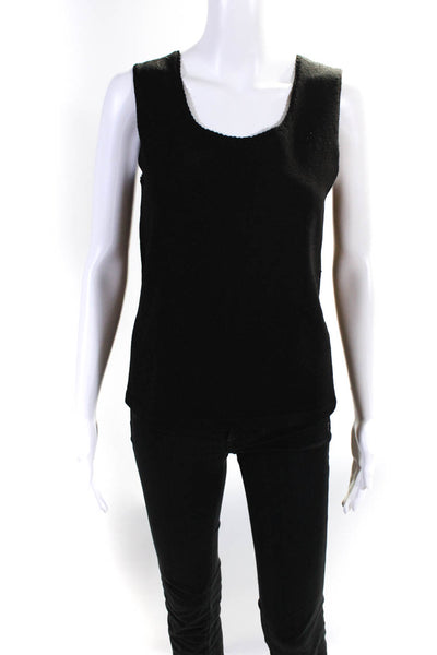 Designer Womens Round Neck Knit Shell Tank Top Blouse Black Size Medium