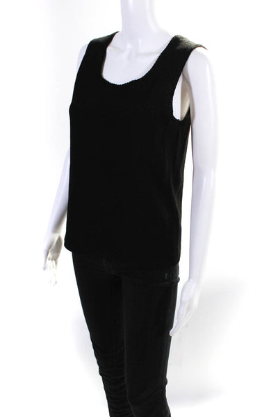 Designer Womens Round Neck Knit Shell Tank Top Blouse Black Size Medium