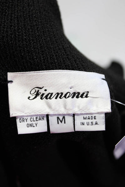 Fianona Womens Open Front Knit Jacket Black Gold Tone Size Medium
