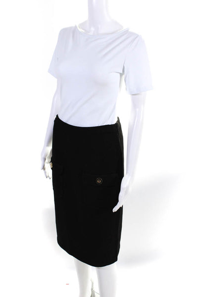 Fianona Womens Button Pocket Knit Elastic Waist Pencil Skirt Black Size Small