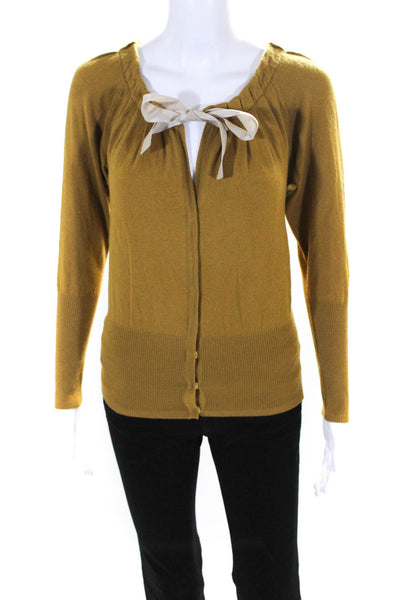 Elie Tahari Women's Round Neck Long Sleeves Button Up Sweater Cardigan Yellow S