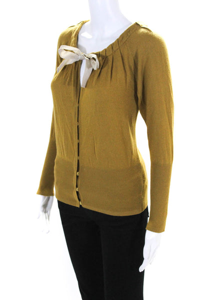 Elie Tahari Women's Round Neck Long Sleeves Button Up Sweater Cardigan Yellow S
