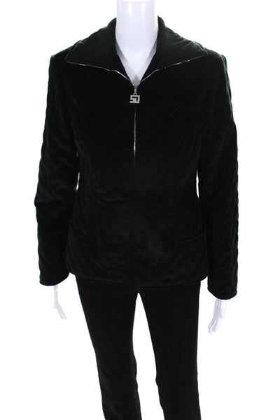 St John Sport Women's Collared Long Sleeve Quilted Lined Jacket Black Size S