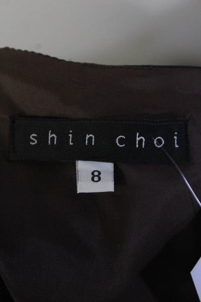 Shin Choi Women's Round Neck 3/4 Sleeves Pocket Shift Midi Dress Black Size 8