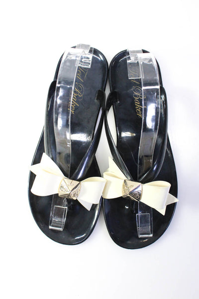 Ted Baker Womens Jelly Bow Flip Flops Sandals Black White Size 5