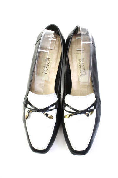 Enzo Angiolini Women's Round Toe Bow Black White Leather Loafer Shoes Size 6