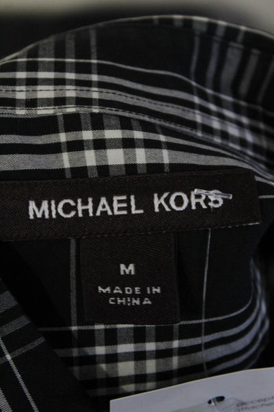 Michael Kors Mens Cotton Plaid Collared Button Up Dress Shirt Black Size M