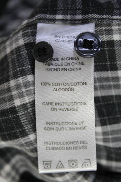 Michael Kors Mens Cotton Plaid Collared Button Up Shirt Gray Size M