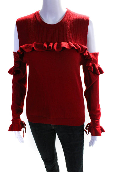 The Kooples Womens Merino Wool Crew Neck Cold Shoulder Sleeve Sweater Red Size S
