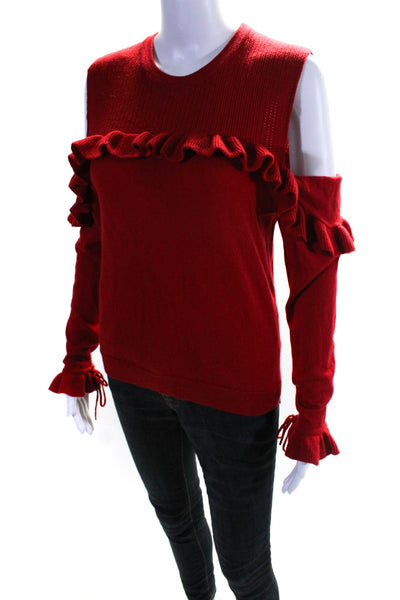 The Kooples Womens Merino Wool Crew Neck Cold Shoulder Sleeve Sweater Red Size S