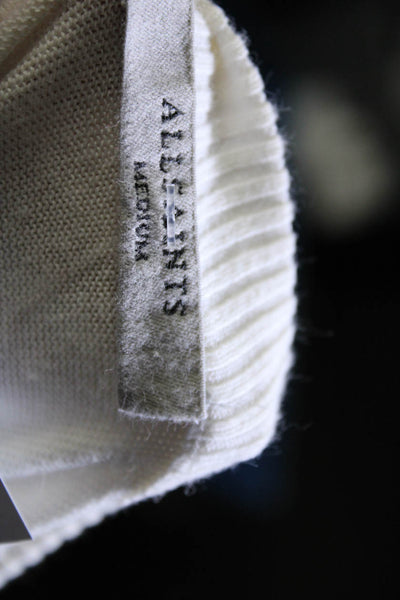 Allsaints Womens Cotton Button Detail Crew Neck Sweater White Size M