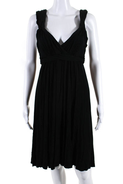 Anthropologie Womens V Neck Sleeveless Solid Flare Midi Dress Black Size Small